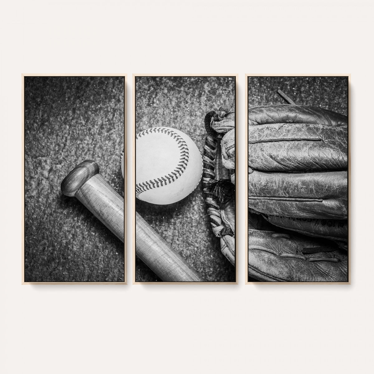 83916D-MGV-CV-36X24 - Vintage Baseball Glove and Bat Sports Wall Art Canvas Print