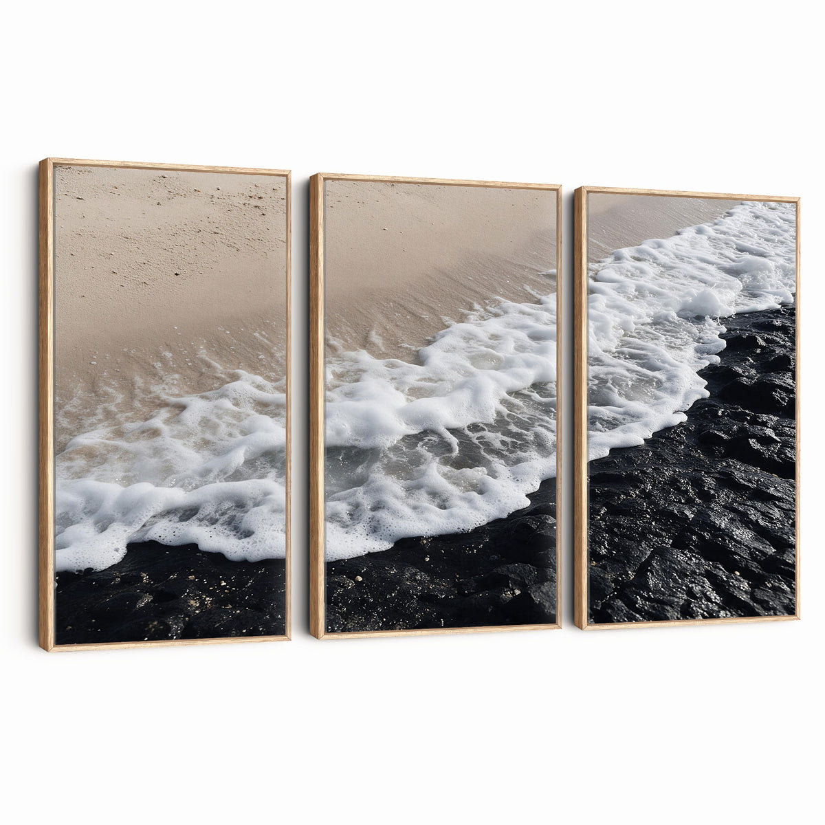 27448606-MGV-CV-24X16 - Ocean Wave Foam on Black Lava Rock Beach Canvas Wall Art Print