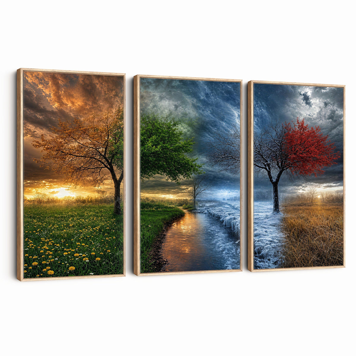 61895574-MGV-CV-24X16 - Four Seasons Tree Canvas Wall Art, Nature Landscape Canvas Print for Living Room
