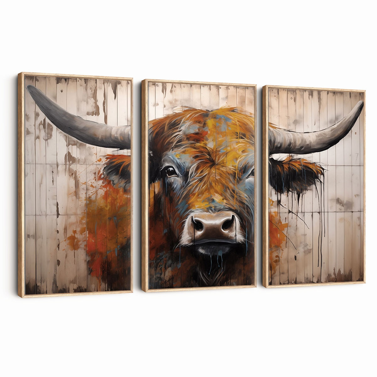 47284-MGV-CV-24X16 - Abstract Bull Highland Cow Canvas Wall Art Print