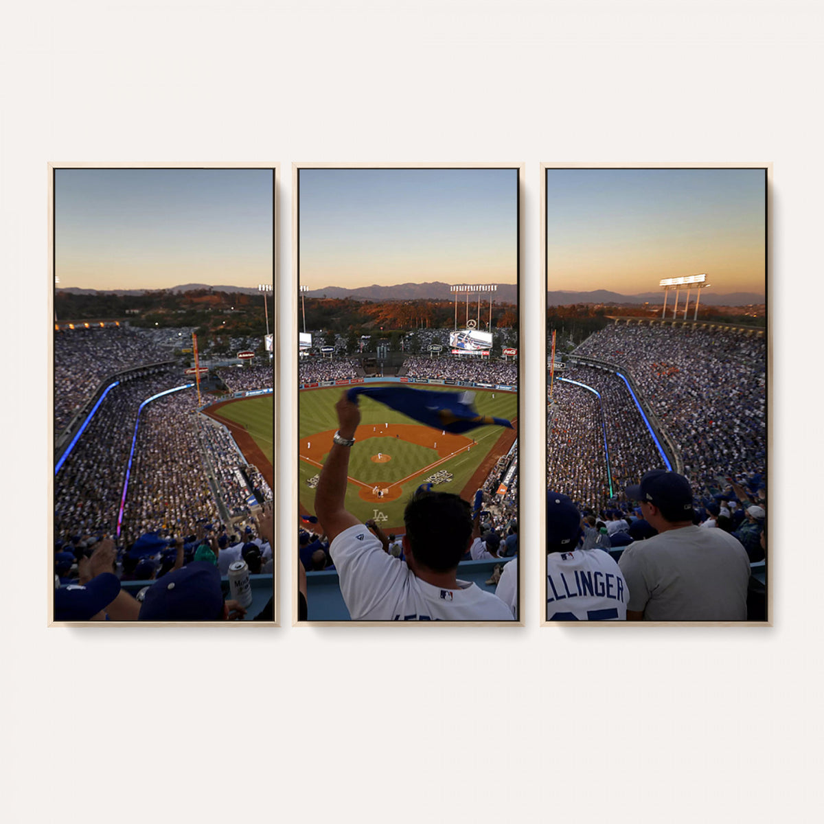 60162-MGV-CV-36X24 - Dodger Stadium Sunset Game Triple Canvas Wall Art, Los Angeles Dodgers MLB Match