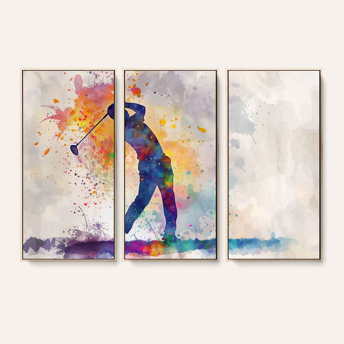 89625-MGV-CV-36X24 - Vibrant Watercolor Golf Swing Wall Art Canvas Print | Extra Large 3 Piece Canvas Wall Art