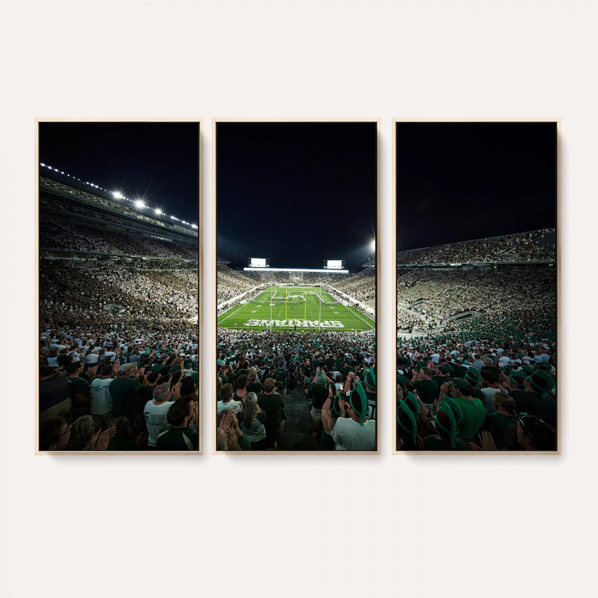 57523-PAN-FL-20X10 - Framed Michigan State Spartans Football Team Print - East Lansing Spartan Stadium Wall Art Canvas