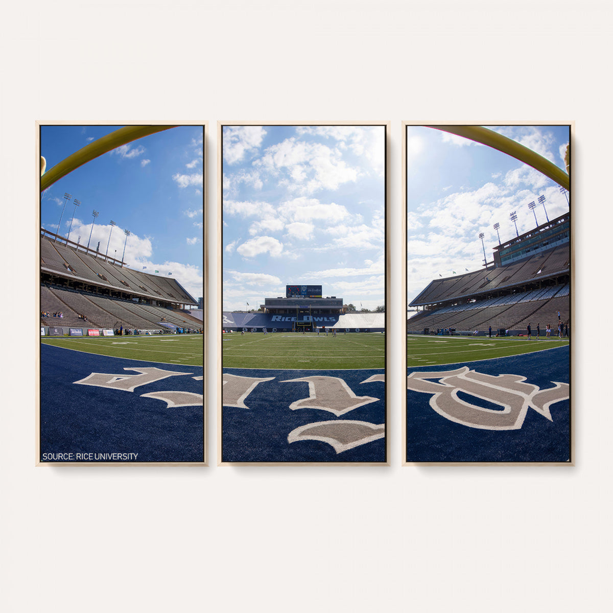 50267-MGV-CV-36X24 - Rice University Owls Football Team Print, Houston Rice Stadium, Framed and Ready to Hang