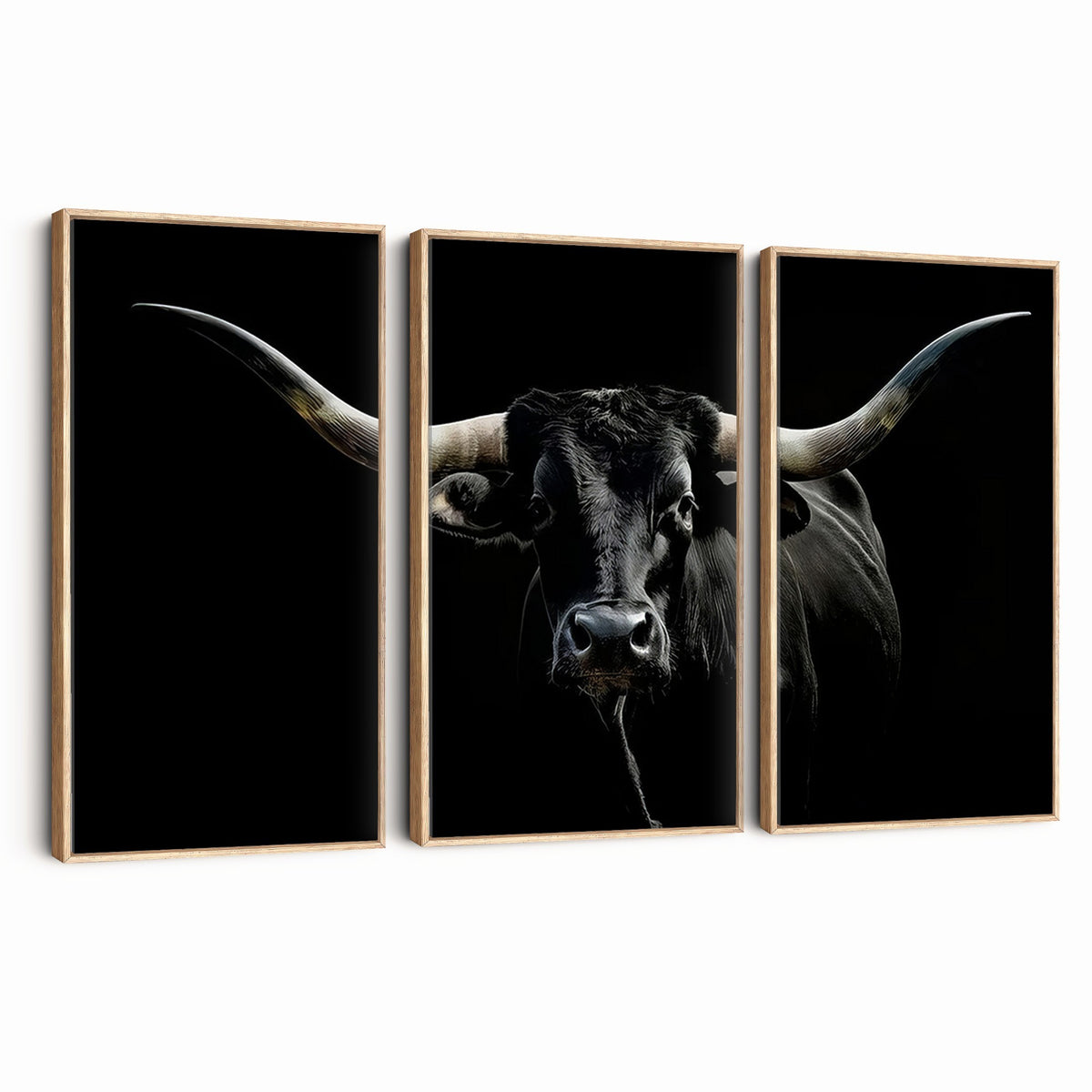 20679-MGV-CV-24X16 - Texas Black Longhorn Bull Wall Art Canvas Print, Western Cattle Rustic Decor