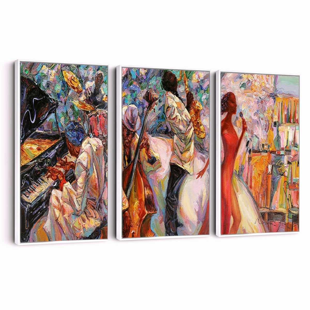 40574-_Poster-30x20 - Afro American Jazz Band Canvas Wall Art | 3 Panel Music Studio Decor