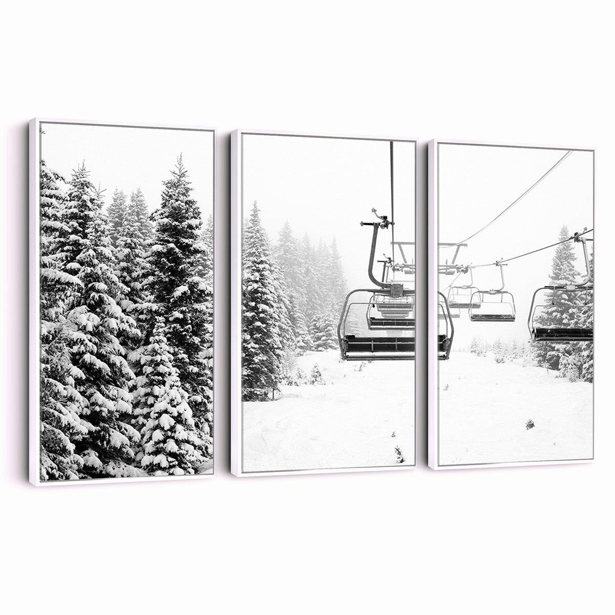 Ski Wall Art | Ski Lift Canvas Print with Snow Covered Spruce Trees, Winter Ski Resort Wall Art