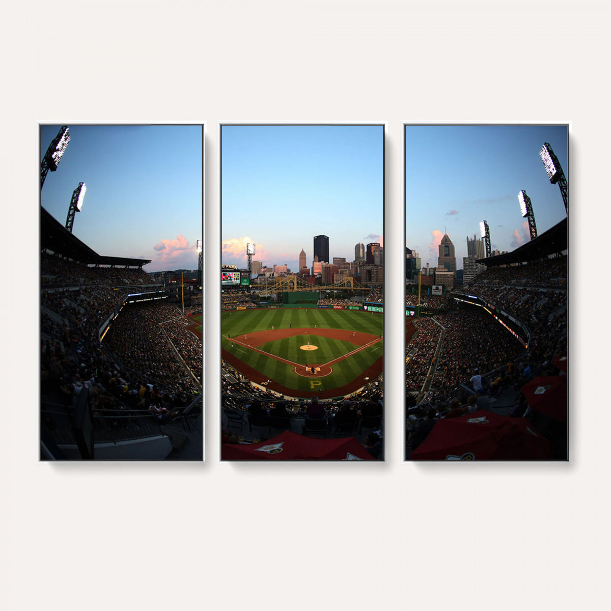 67670-MGV-CV-36X24 - PNC Park Evening Game Triple Canvas Wall Art | Pittsburgh Pirates MLB Stadium