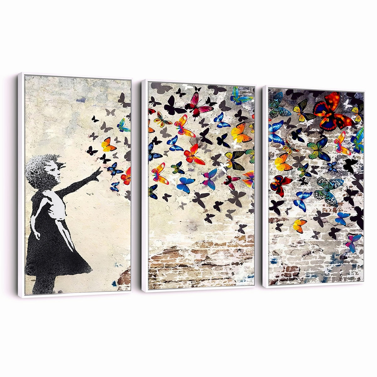 97895-MGV-CV-24X16 - Banksy Graffiti Wall Art Canvas Print, Girl Releasing Vibrant Butterflies