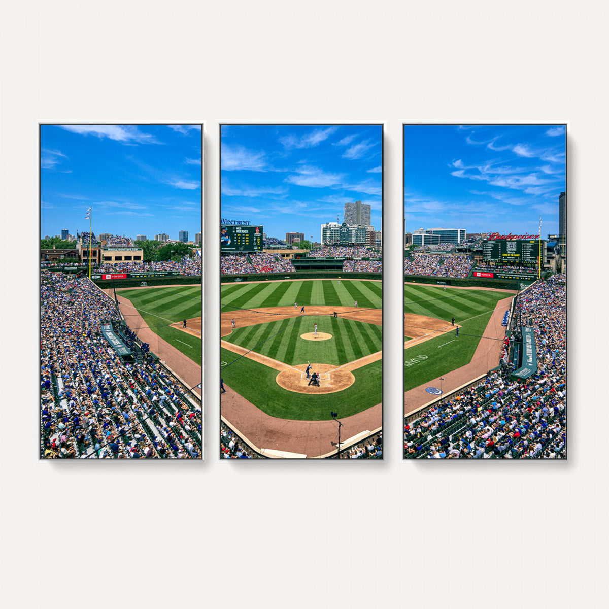 26064-MGV-CV-36X24 - Wrigley Field Chicago Cubs Wall Art Canvas Print Framed Panoramic Multi-Piece Iconic Baseball Stadium Artwork for Home, Office