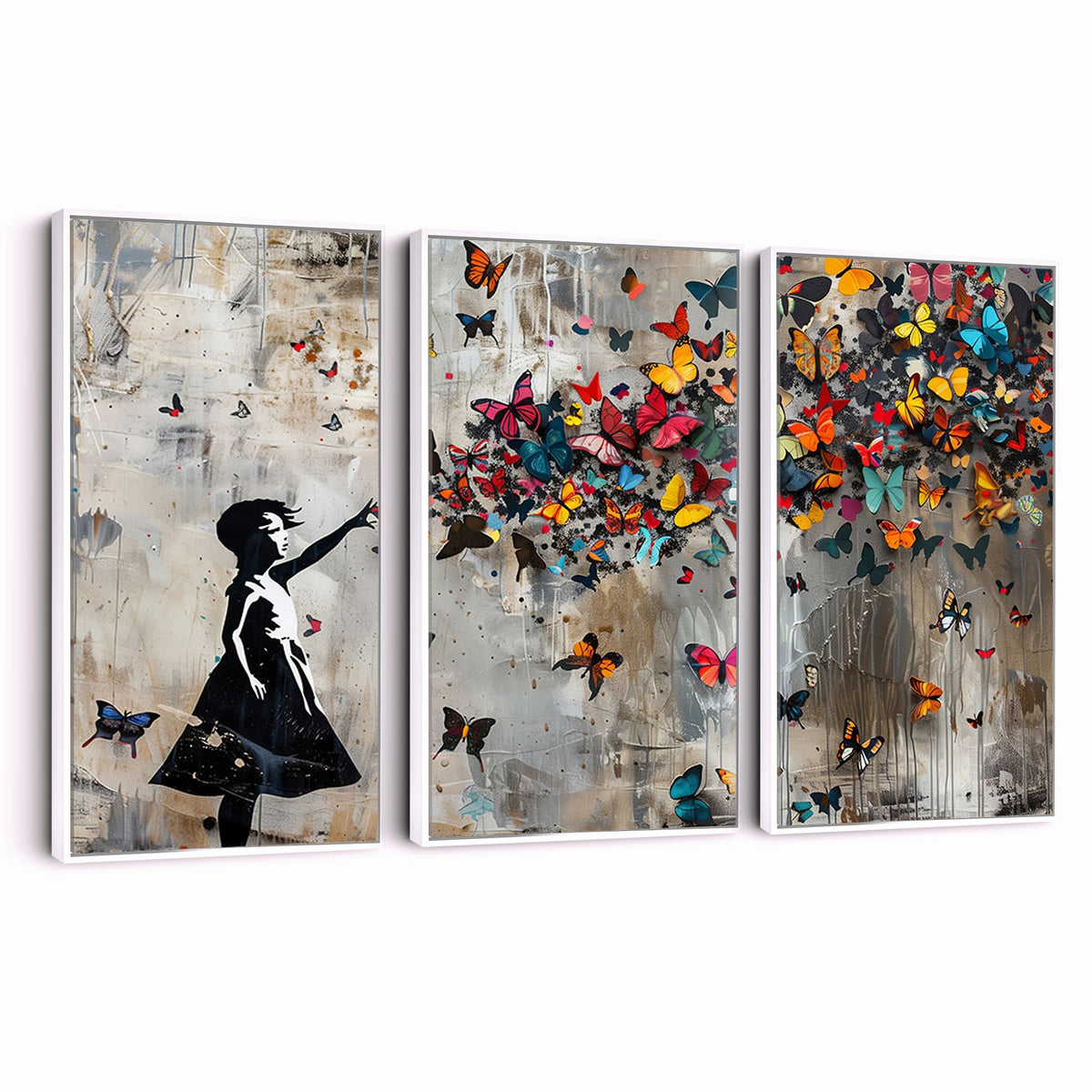 51446D-MGV-CV-24X16 - Banksy Butterfly Girl Wall Art | Modern Graffiti Canvas Print, Street Art Decor