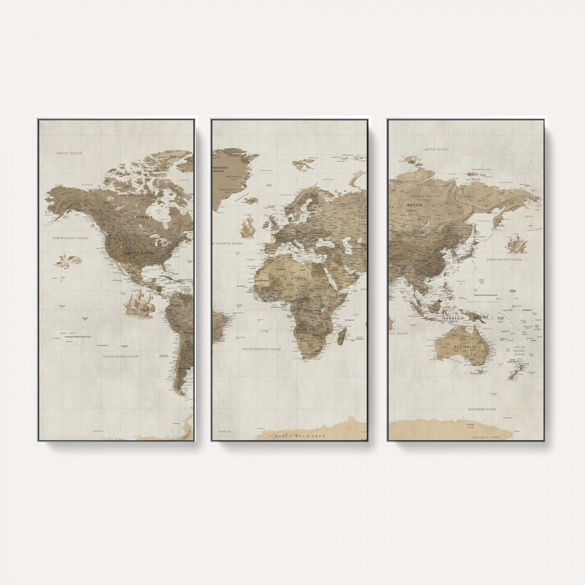 28283260-MGV-CV-36X24 - Detailed World Map Wall Art Canvas Print