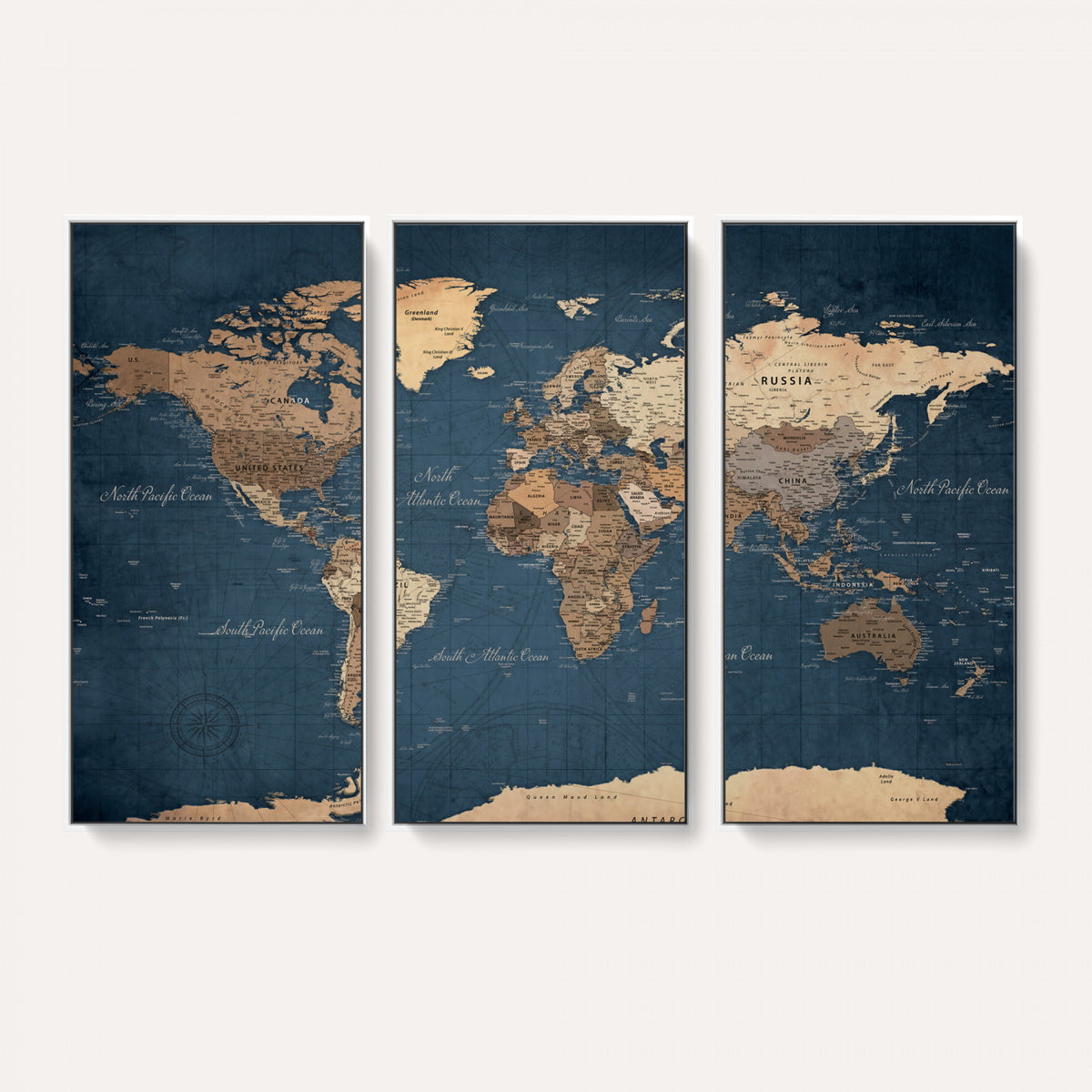 69886352-MGV-CV-36X24 - World Map Wall Art Canvas Print, Modern Decorative Framed Map Artwork Prints for Living Room, Office, Bedroom Wall Decor