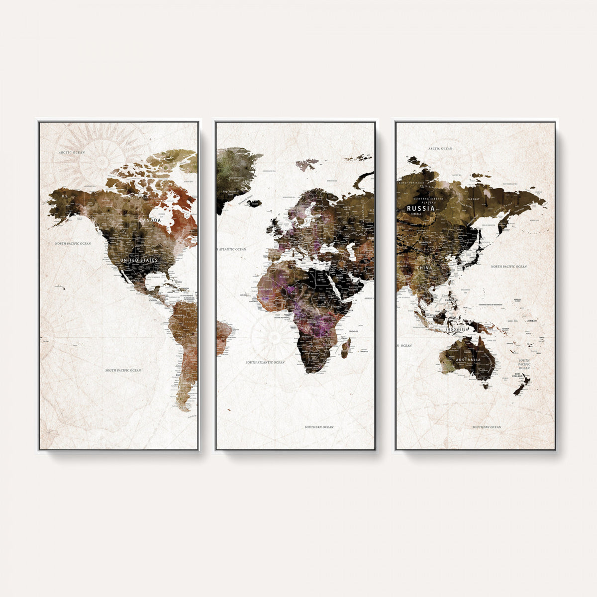 77651968-MGV-CV-36X24 - Watercolor World Map Print - Large Wall Art Canvas Print for