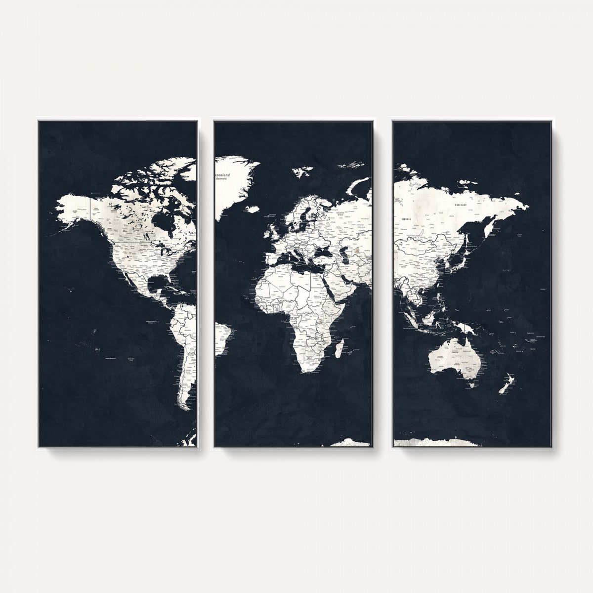 11963807-MGV-CV-36X24 - Black World Map Wall Art Canvas Print for Home Office and Meeting Room Decor