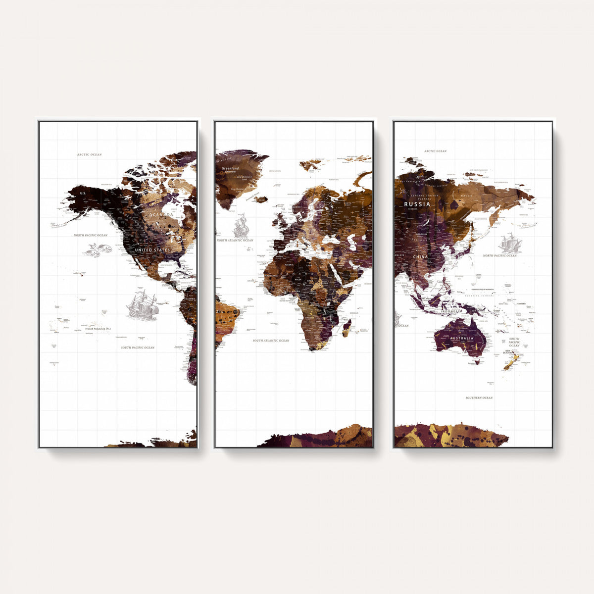 34792695-MGV-CV-36X24 - Rustic World Map Wall Art Canvas Print | Large Vintage Blue World Map on Wood Grain Style Background