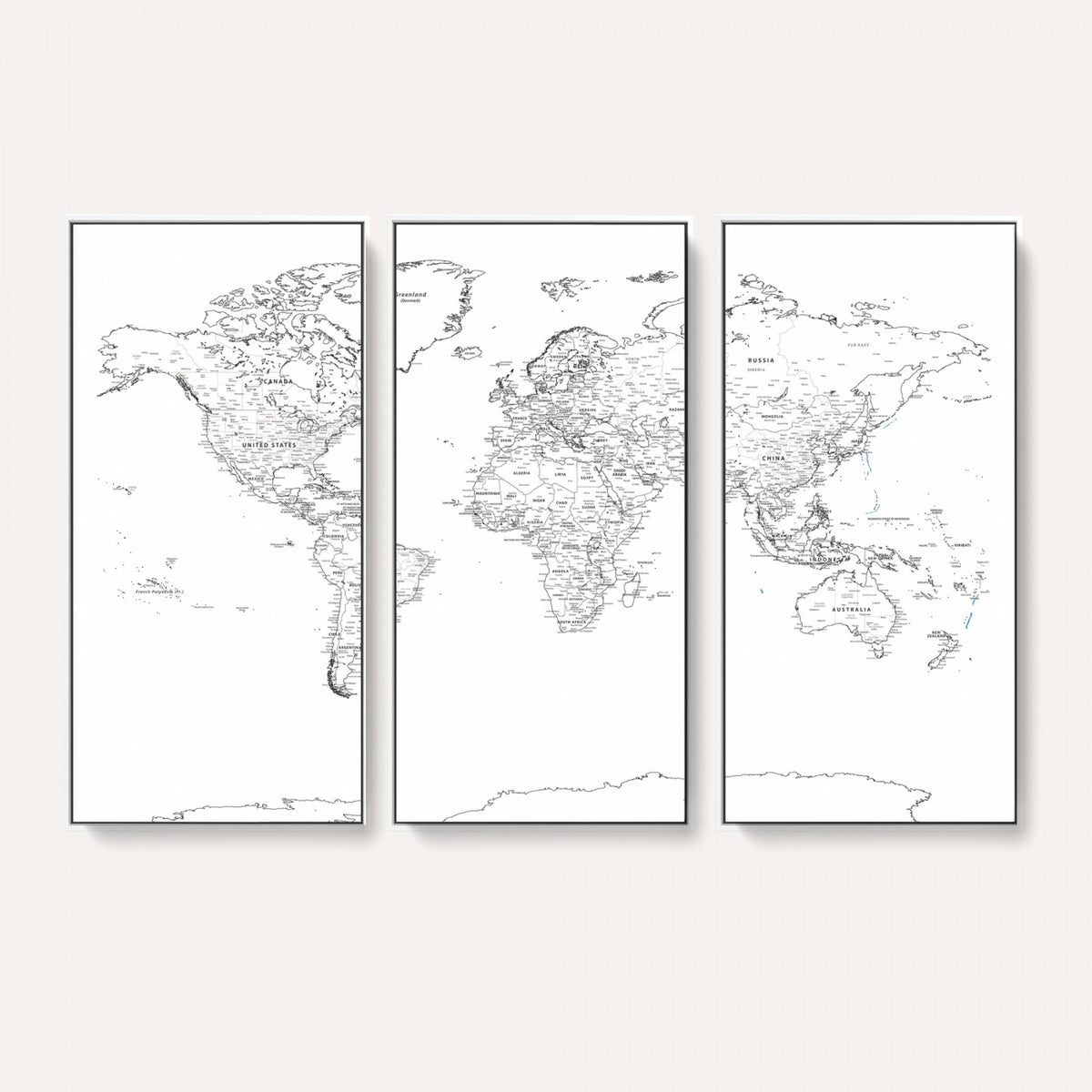 21002736-MGV-CV-36X24 - World Map Canvas Print, Framed Modern Detailed Map of the World for Home or Office