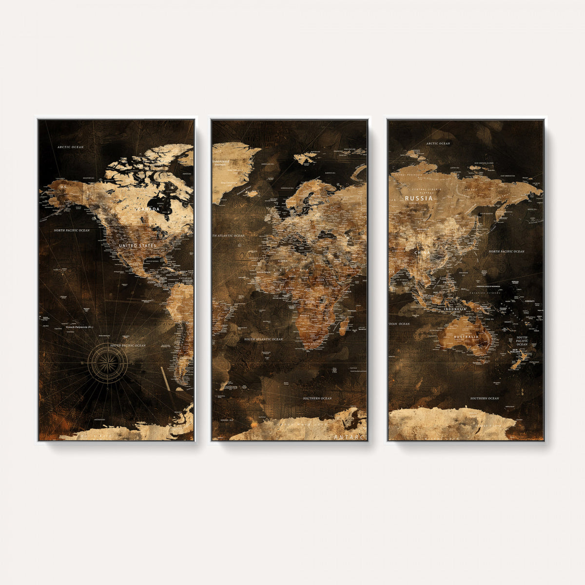 97742922-MGV-CV-36X24 - World Map Canvas Print, Modern Decorative Framed Map Artwork
