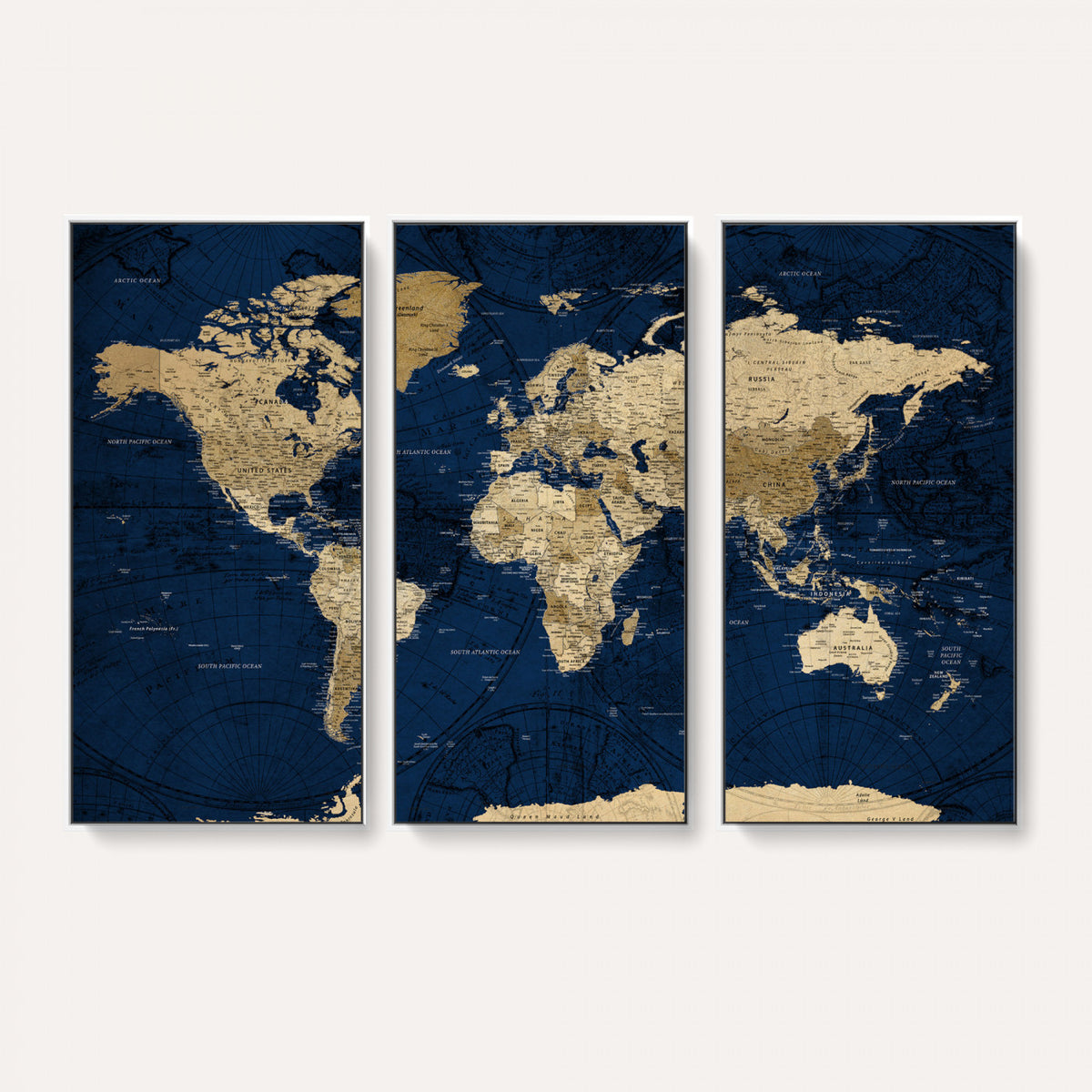 54770746-MGV-CV-36X24 - Navy Blue World Map Canvas Print – Detailed Map Minimal Navy