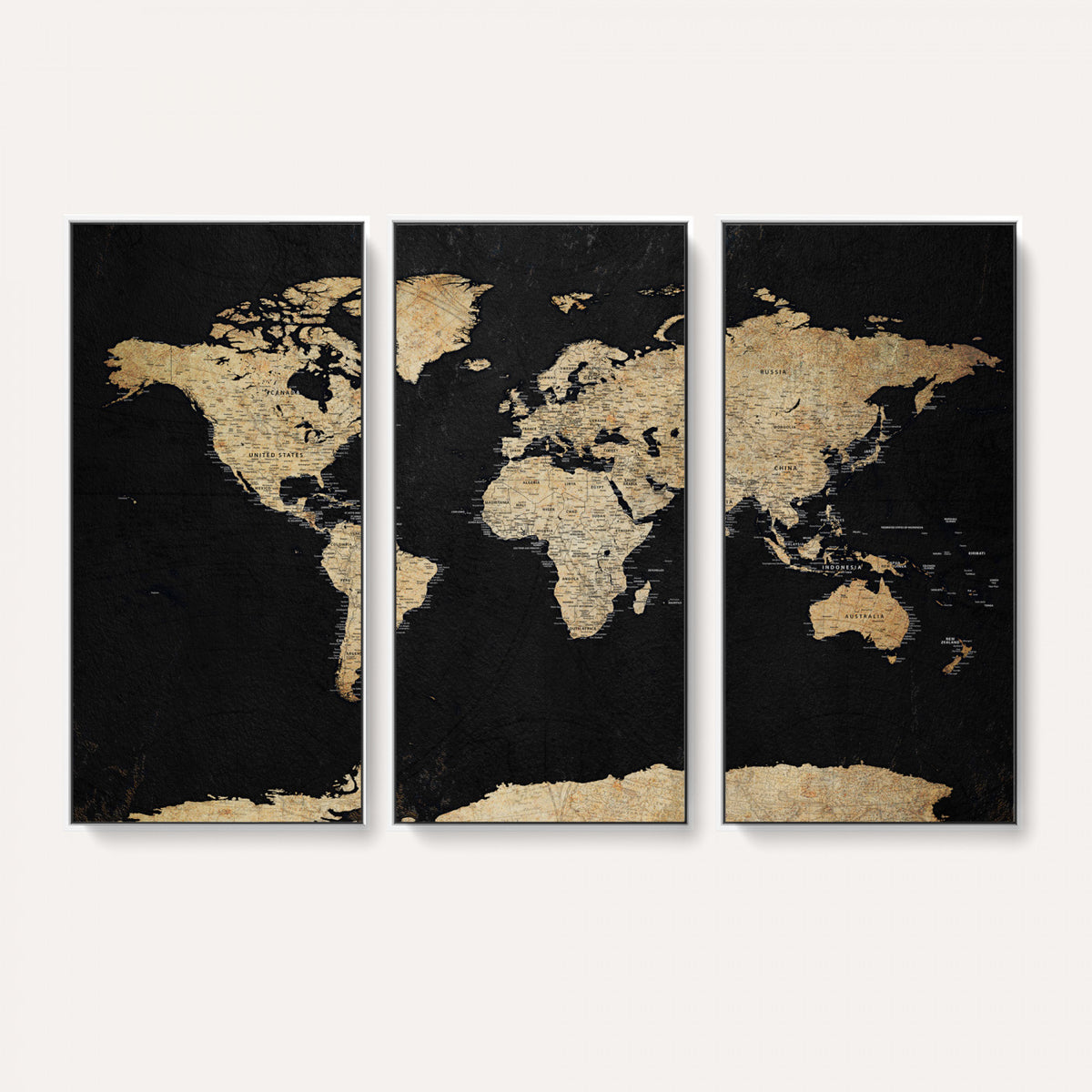 71518849-MGV-CV-36X24 - Beige World Map Canvas Wall Art Print, Minimal Black and