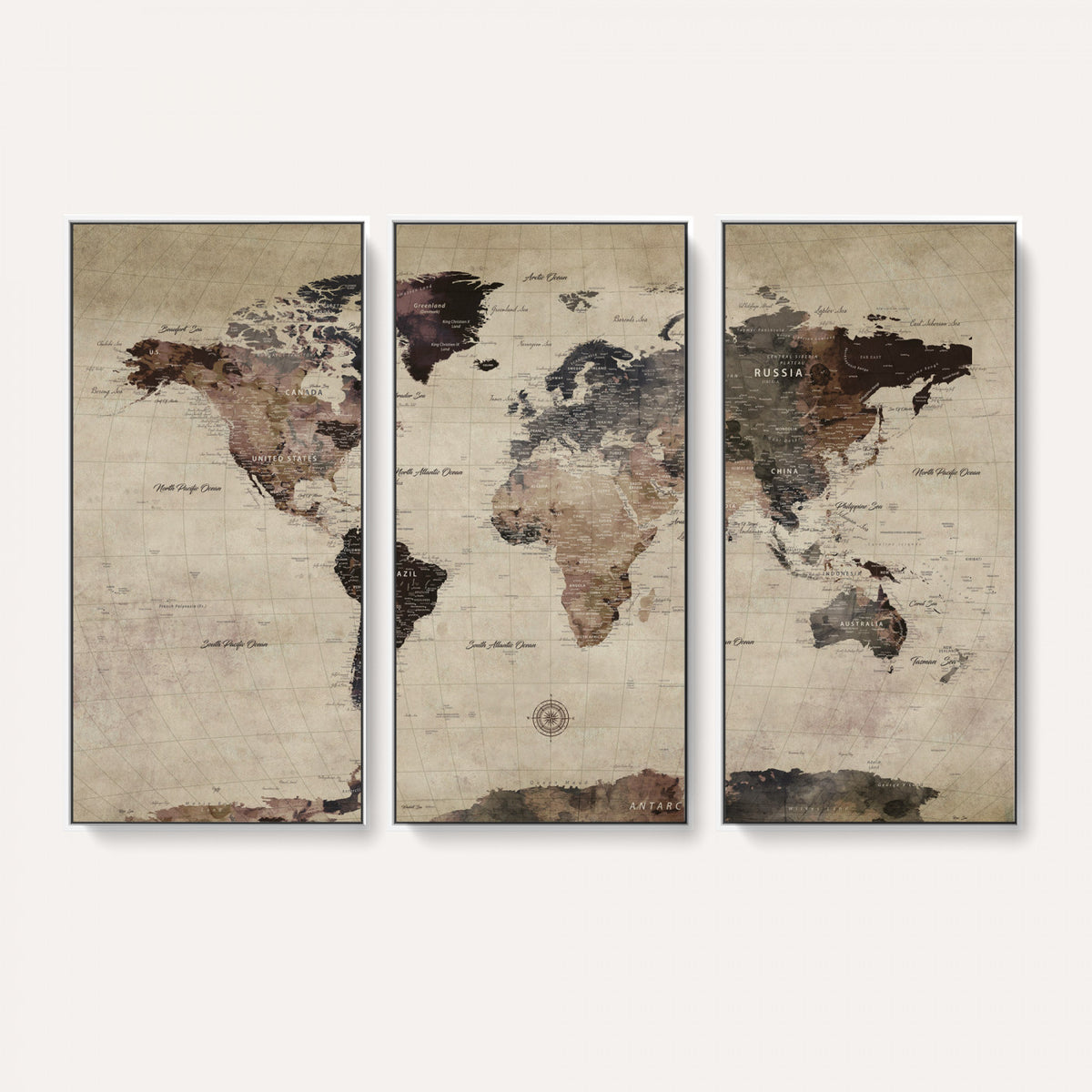 60560672-MGV-CV-36X24 - World Map Wall Art Canvas Print, Modern Decorative Framed Map Artwork Prints for Living Room, Office, Bedroom Wall Decor