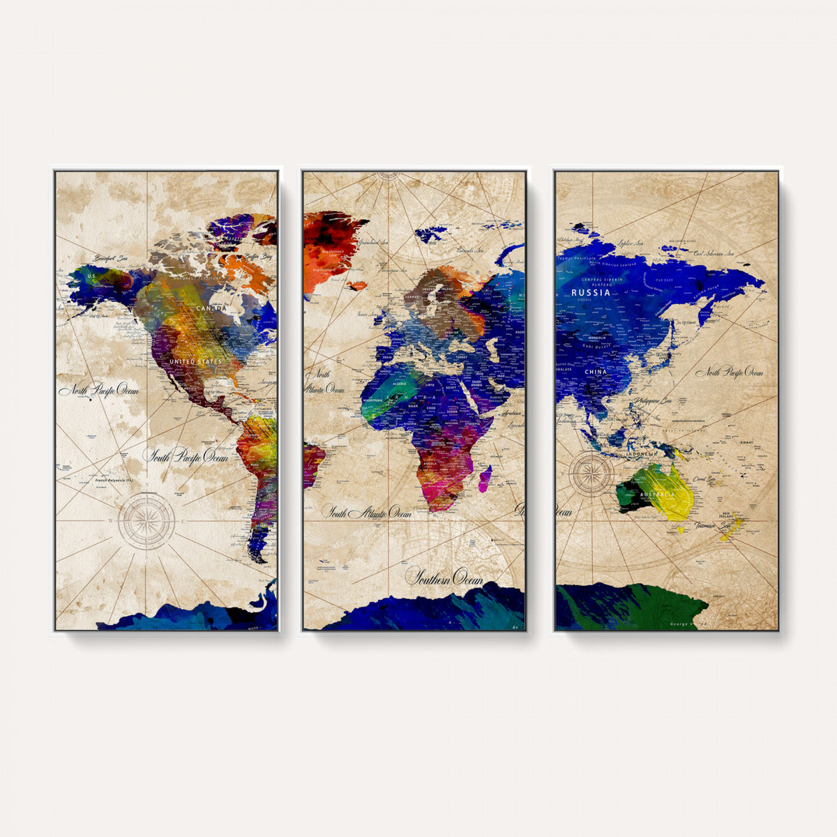 26284075-MGV-CV-36X24 - World Map Wall Art Canvas Print, Modern Decorative Framed Map Artwork Prints for Living Room, Office, Bedroom Wall Decor