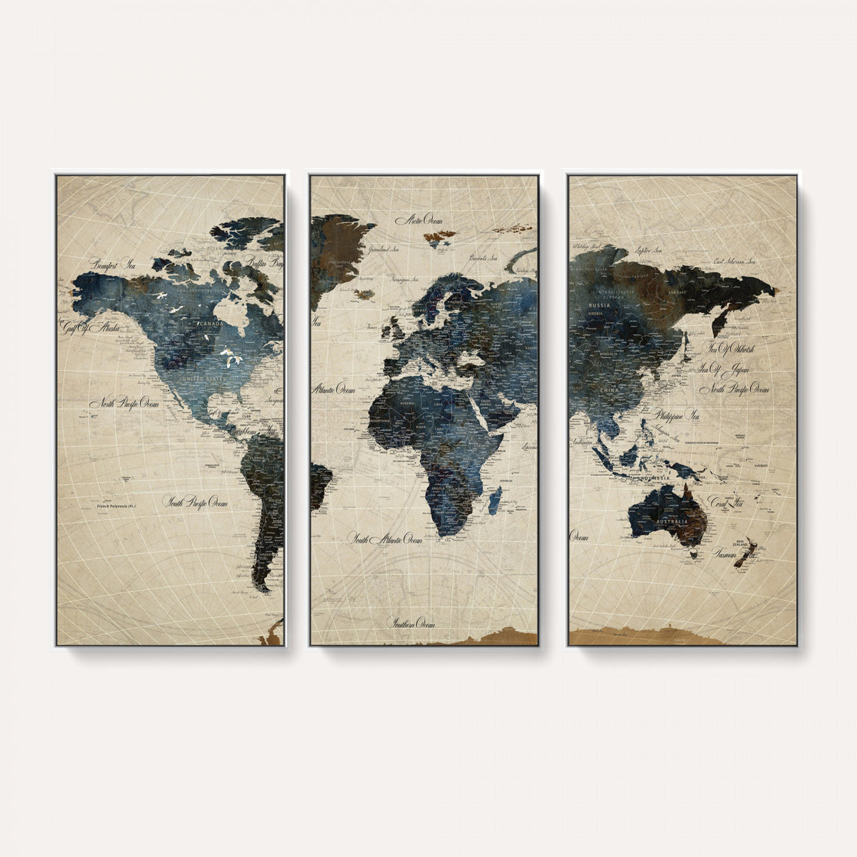 72927803-MGV-CV-36X24 - World Map Wall Art Canvas Print, Modern Decorative Framed Map Artwork Prints for Living Room, Office, Bedroom Wall Decor