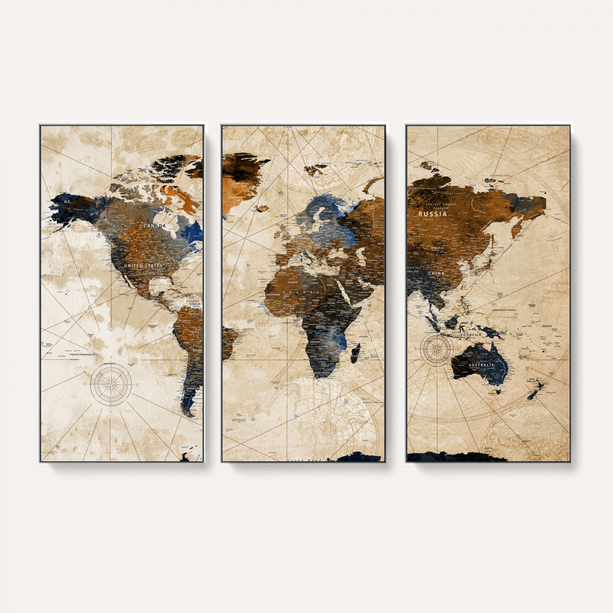 15727090-MGV-CV-36X24 - World Map Wall Art Canvas Print, Modern Decorative Framed Map Artwork Prints for Living Room, Office, Bedroom Wall Decor
