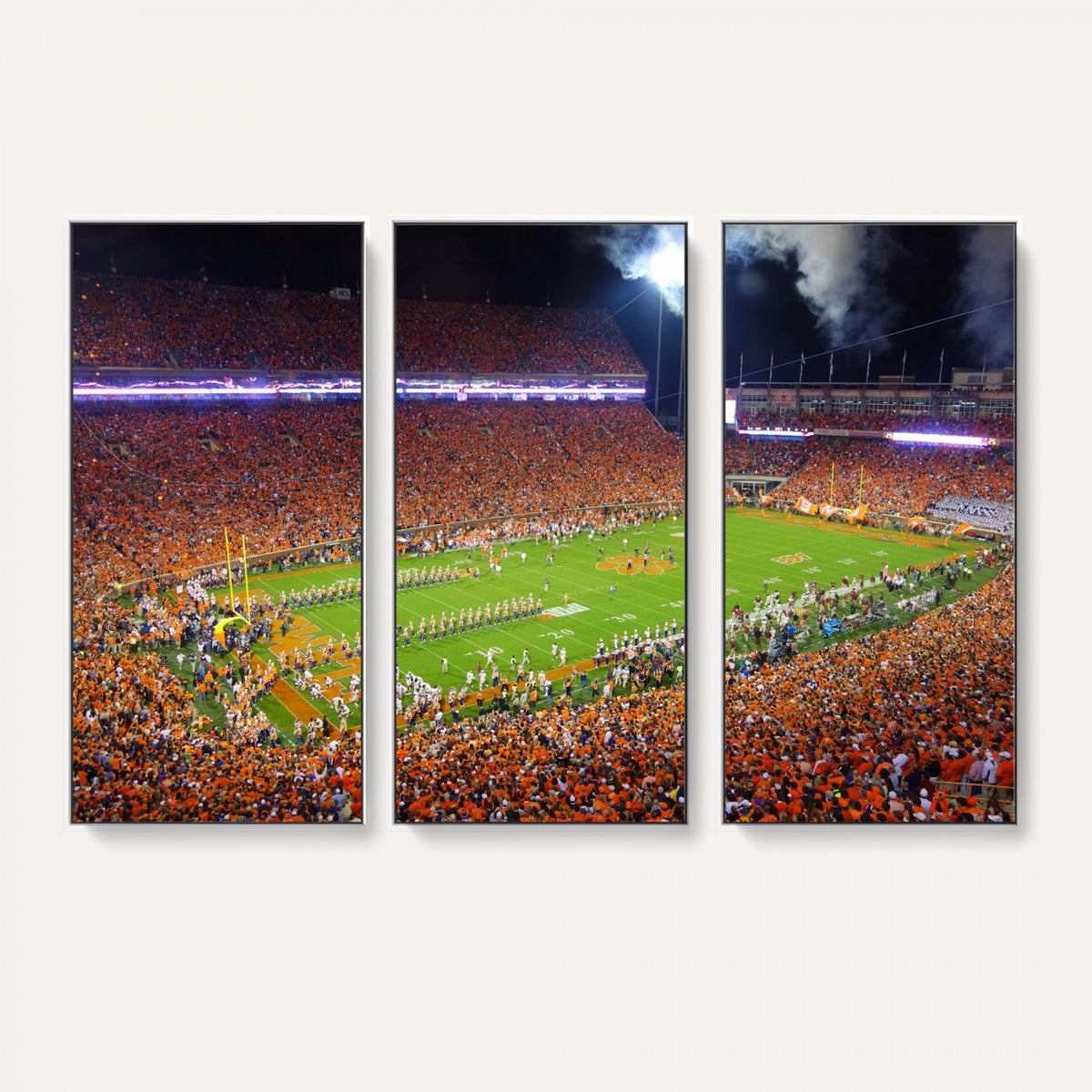 43662631-MGV-CV-36X24 - Clemson Football Stadium Wall Art Canvas Print, College Football Crowd Night Game Scene, Orange Stadium Panorama Wall Decor