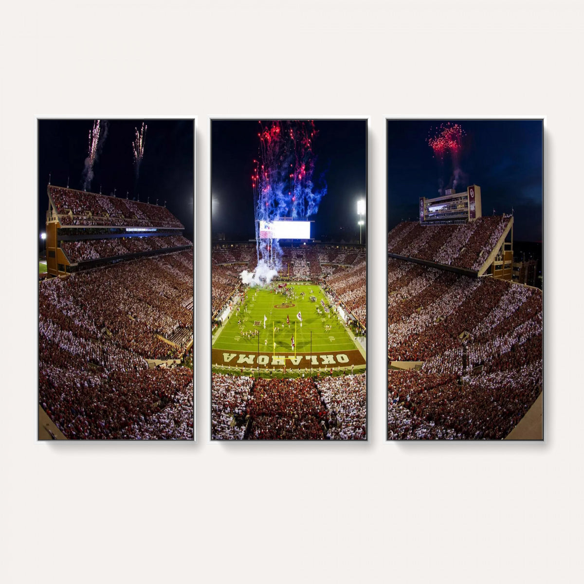 43197777-MGV-CV-36X24 - Oklahoma Memorial Stadium Wall Art Canvas Print – Oklahoma Sooners Football Artwork for Home, Office, and Sports Room Decor