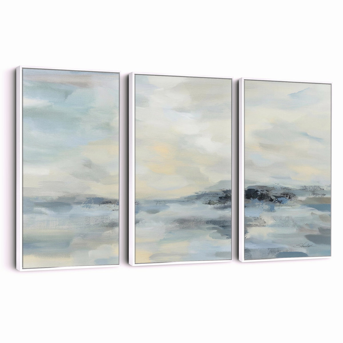 Abstract Coastal Landscape Wall Art Canvas Print | Soft Blue Gray Minimalist Art