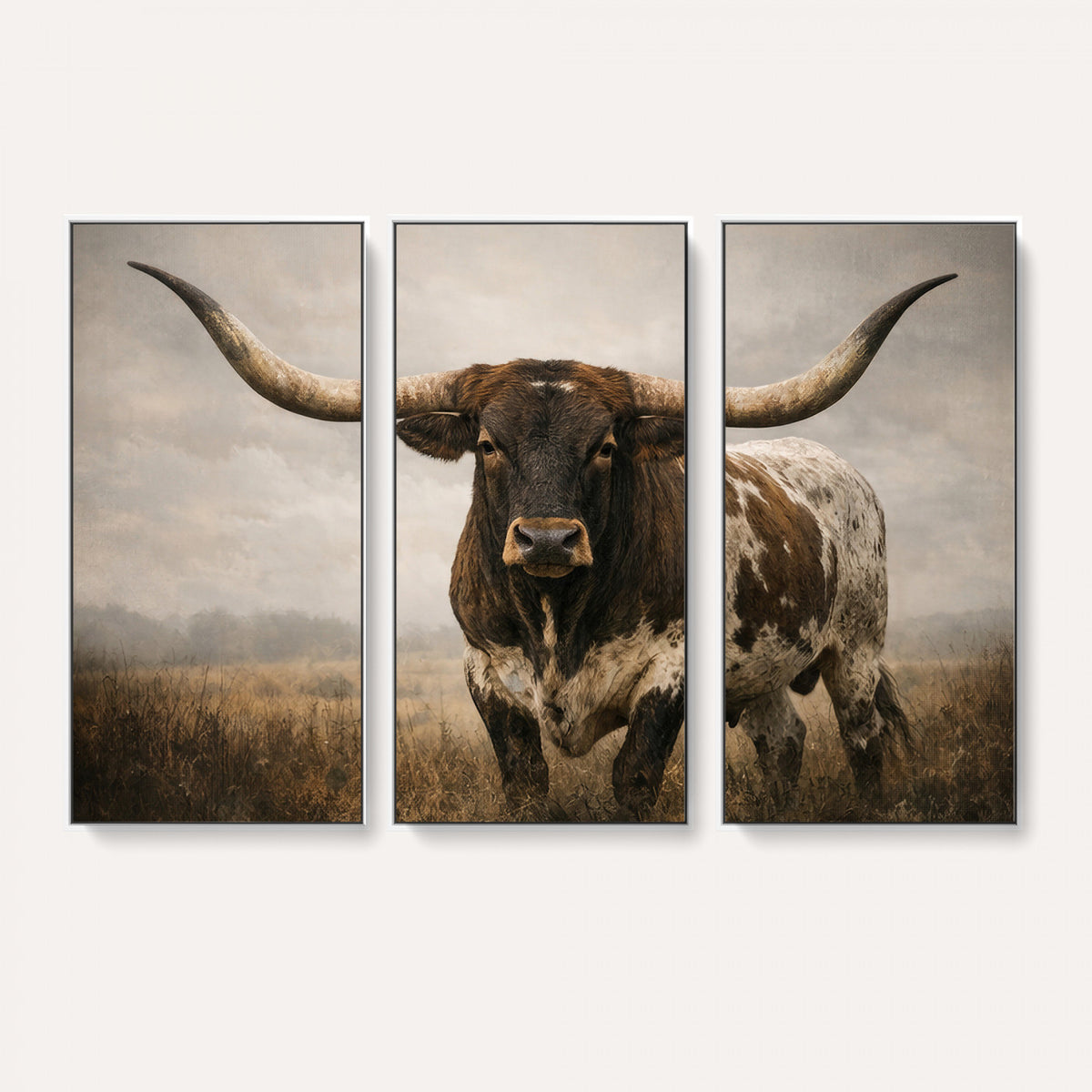 17622011L-_Poster-30x20 - Longhorn Bull Wall Art Canvas Print, Western Farmhouse Decor