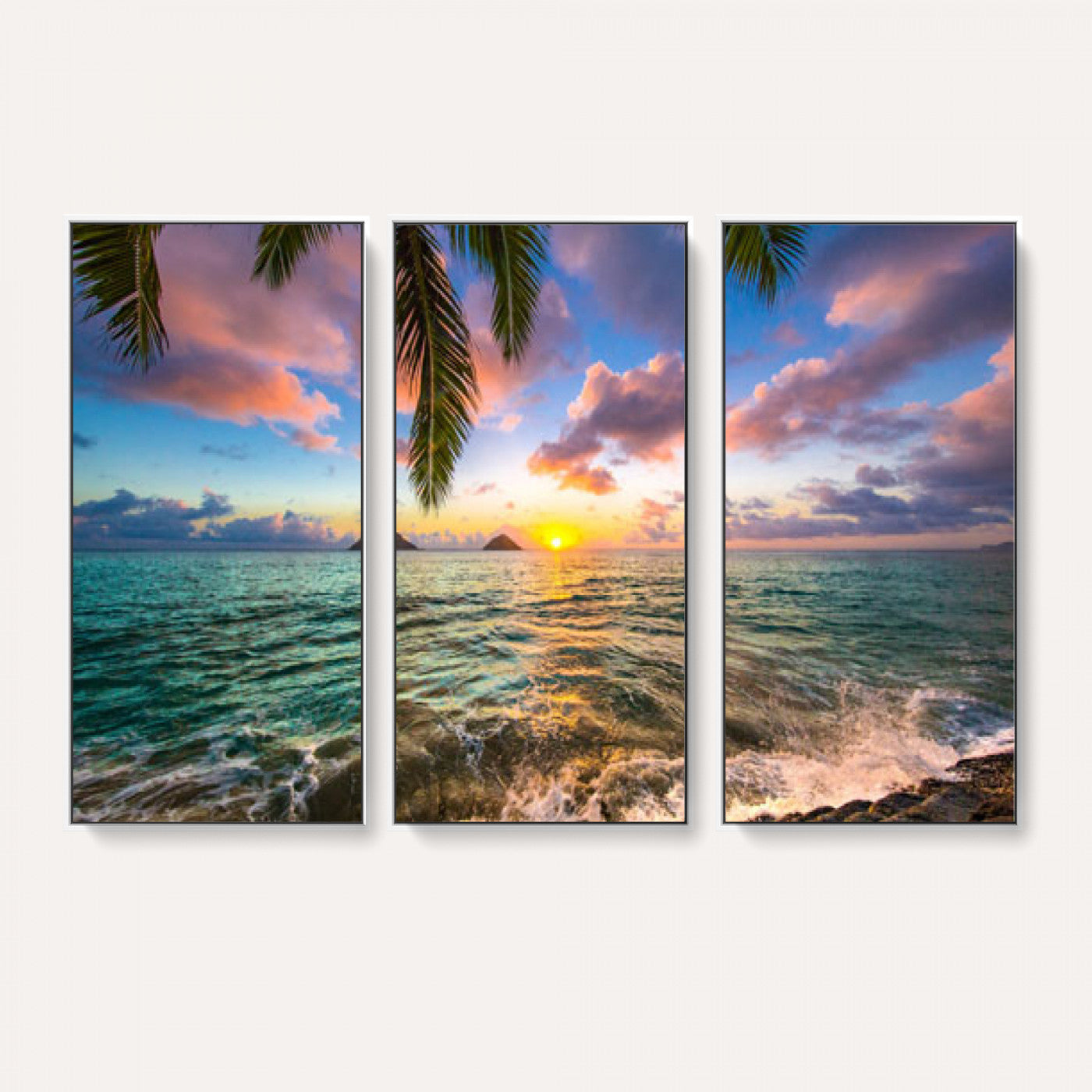 13207742-MGV-CV-36X24 - Hawaii Beach Sunset Canvas Wall Art Print, Tropical Ocean Landscape Artwork, Palm Tree Coastal Decor for Living Room Bedroom