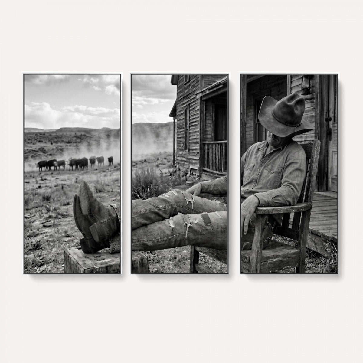 94461975S-MGV-CV-36X24 - Vintage Sleeping Cowboy Wall Art Canvas Print, Western Home Decor