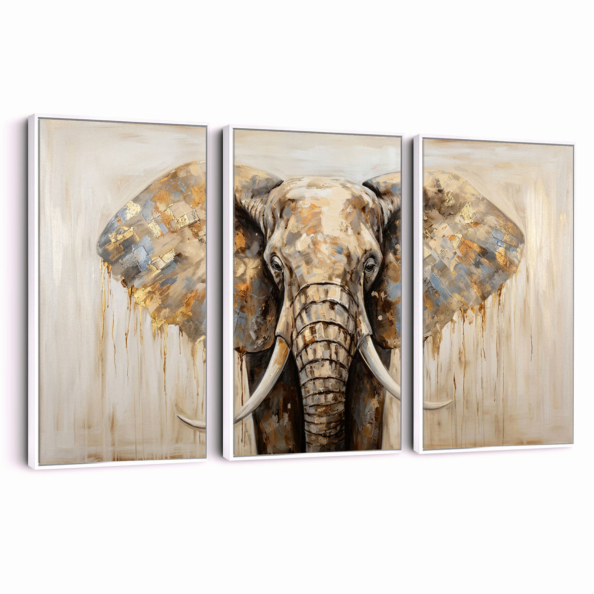 95819221-MGV-CV-36X24 - Gold Leaf Elephant Canvas Wall Art Abstract African Wildlife Painting Print