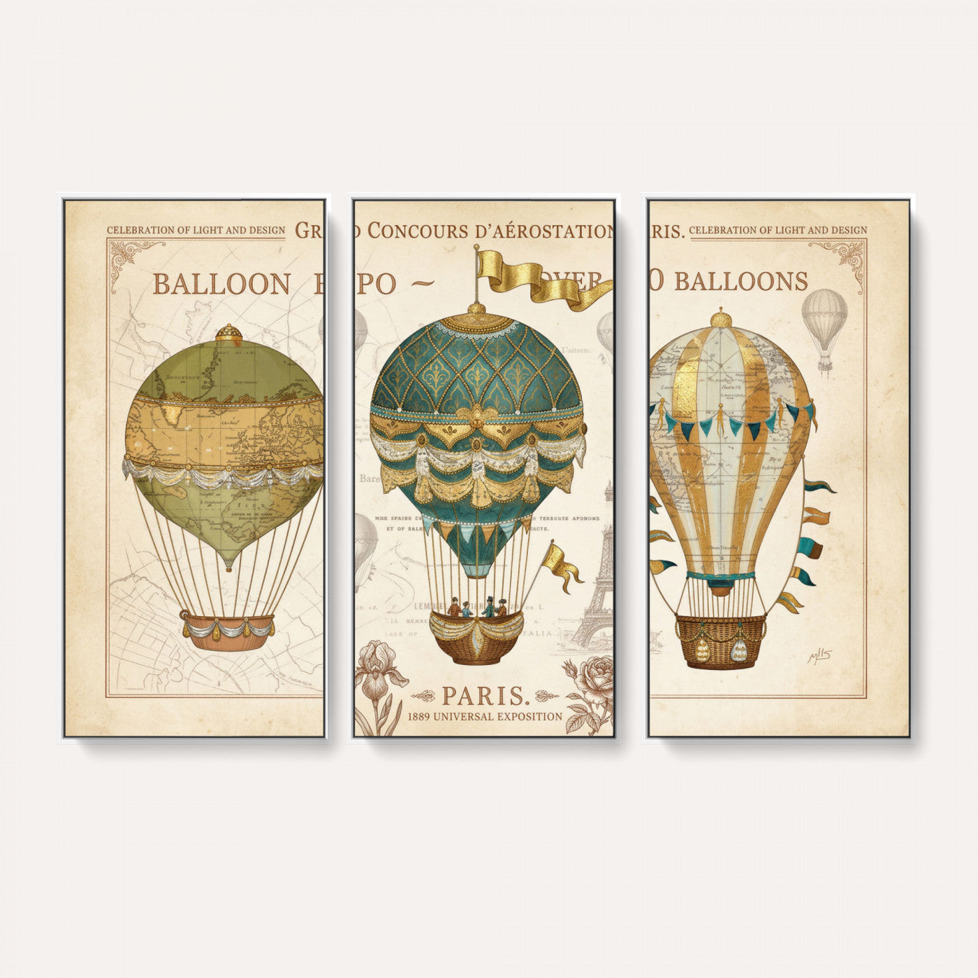 31530449-MGV-CV-36X24 - Kimberly Allen Paris Balloon Expo Wall Art Canvas Print, Vintage 1889 French Hot Air Balloon Poster