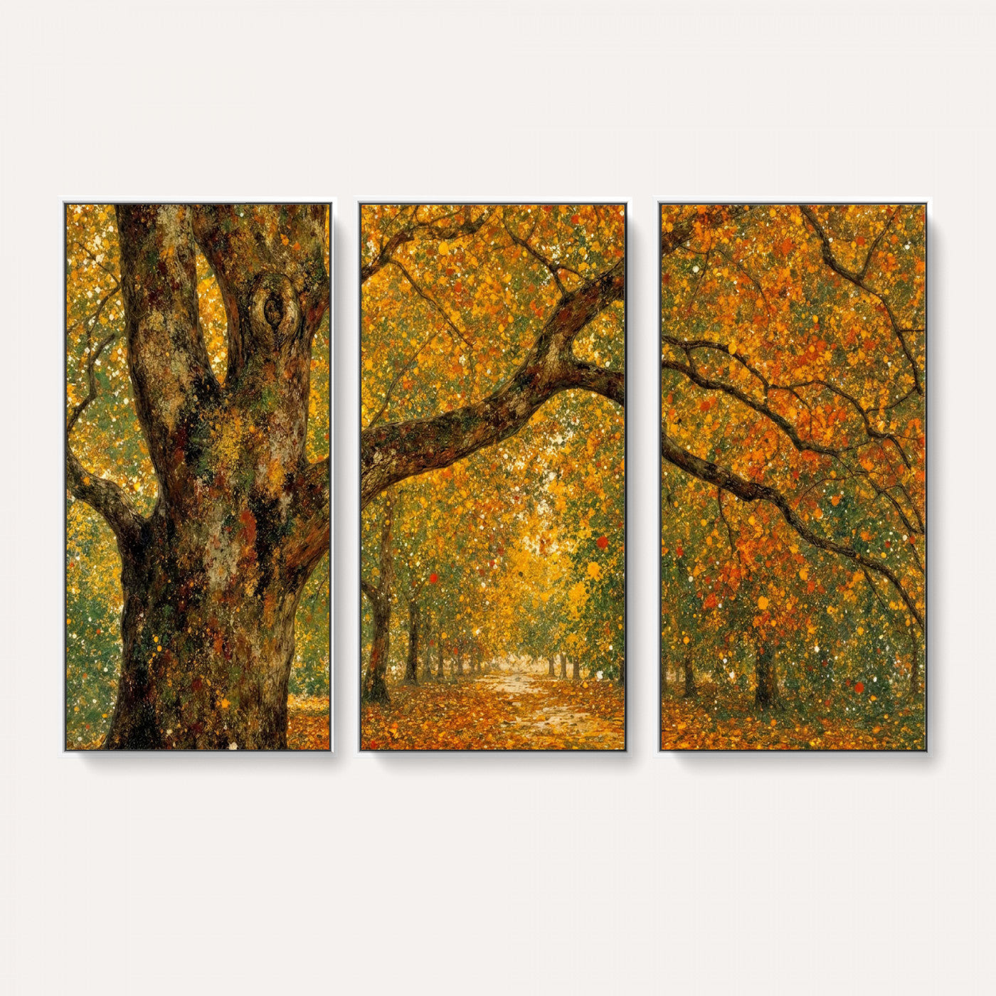 11536138-MGV-CV-36X24 - Vintage Autumn Forest Path Wall Art Canvas Print, Golden Leaves Impressionist Painting Print