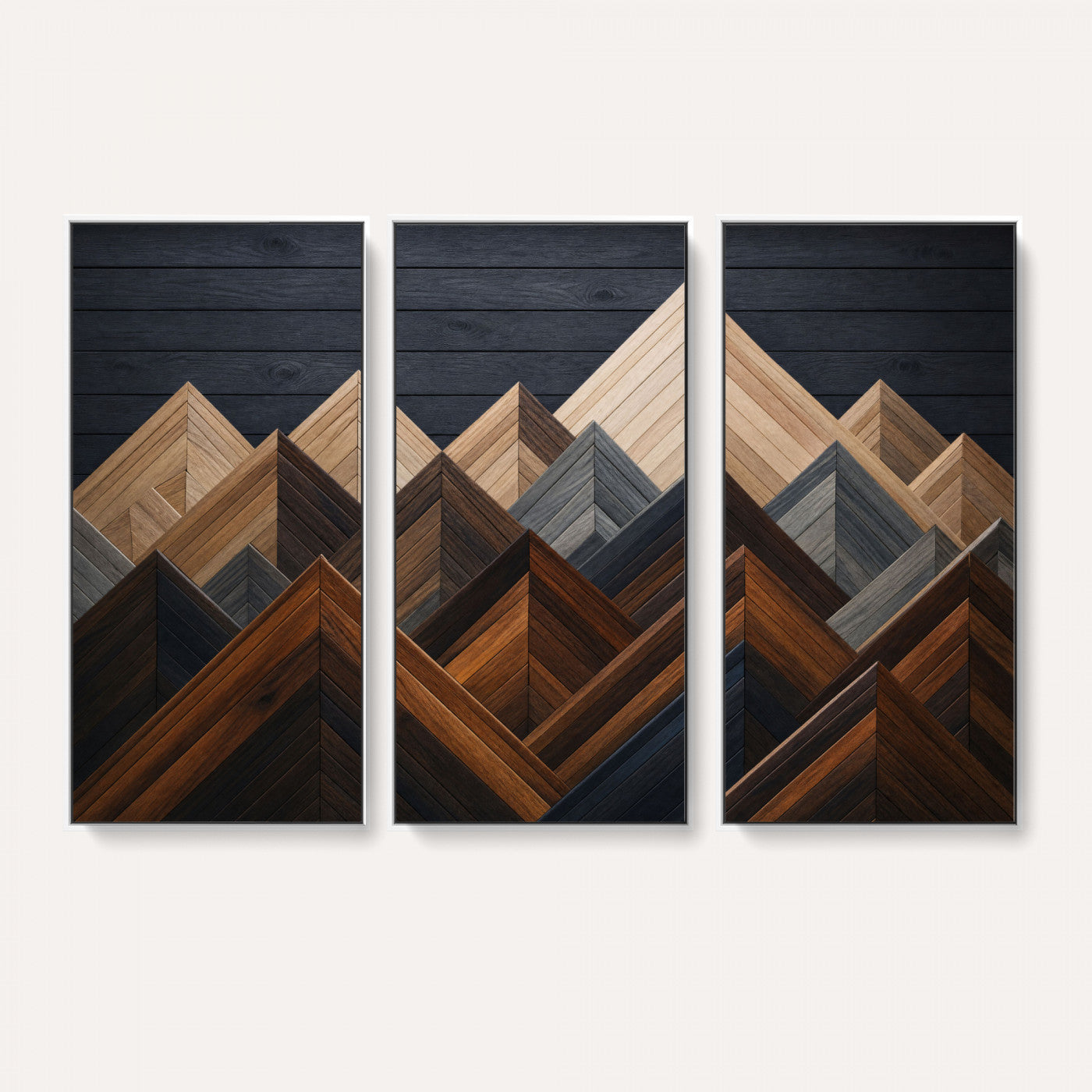70531117-MGV-CV-36X24 - Geometric Wood Mountain Wall Art Canvas Print, 3D Look Rustic Mosaic Landscape Print