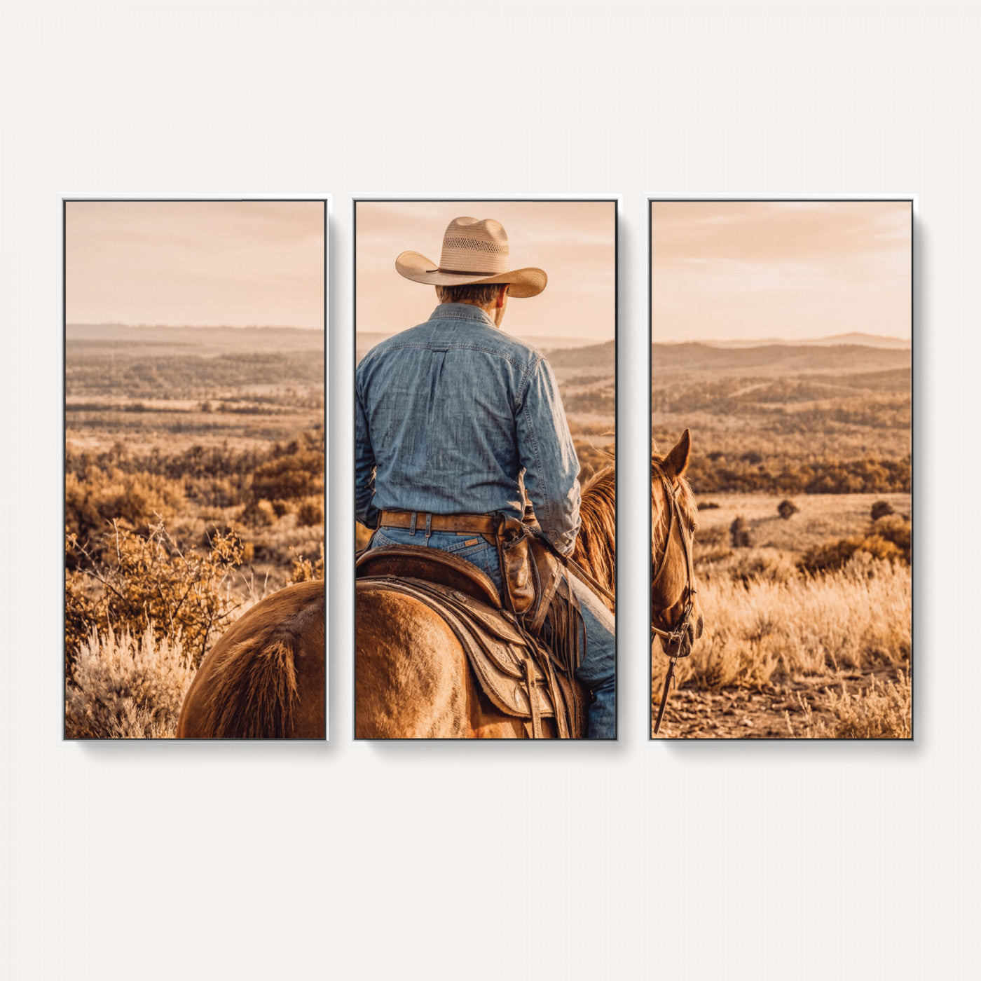 62076449-MGV-CV-36X24 - Texas Cowboy and Horse Print for Western Wall Art Decor for Farmhouse