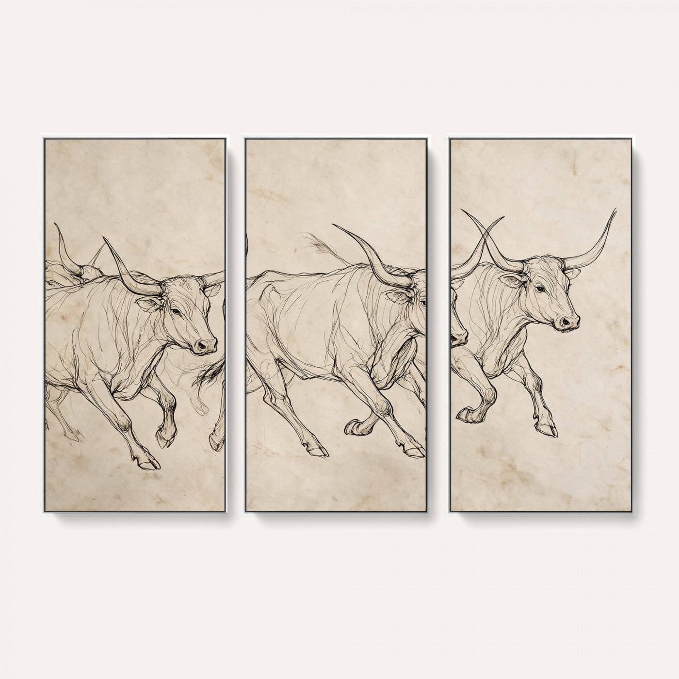 87177621-MGV-CV-36X24 - Minimalist Longhorn Line Art, Modern Texas Bull Canvas Print, Abstract Western Wall Decor, Continuous Line Artwork, Black White Ranch Gift