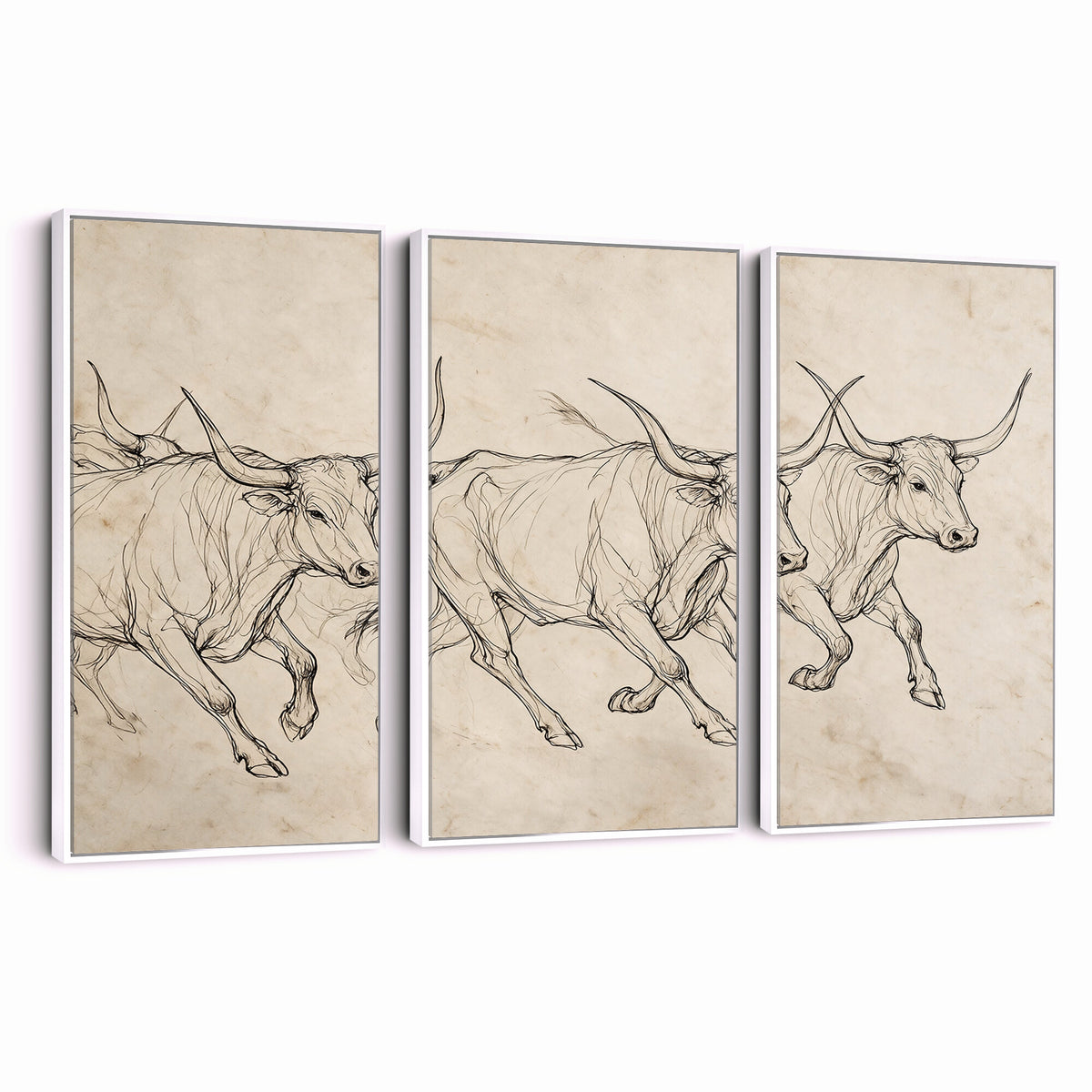 87177621-MGV-CV-36X24 - Minimalist Longhorn Line Art, Modern Texas Bull Canvas Print, Abstract Western Wall Decor