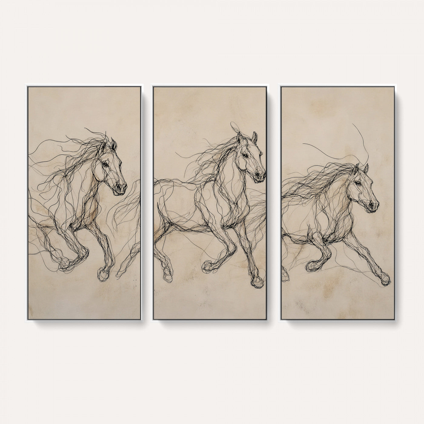 81051673-MGV-CV-36X24 - Abstract Horse Line Art Canvas, Gesture Sketch Wild Horses Print, Modern Scribble Artwork, Minimalist Equine Wall Decor, Rustic Studio Gift