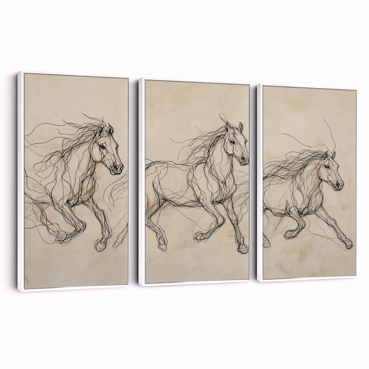 81051673-MGV-CV-36X24 - Abstract Horse Line Art Canvas, Gesture Sketch Wild Horses Print, Minimalist Equine Decor