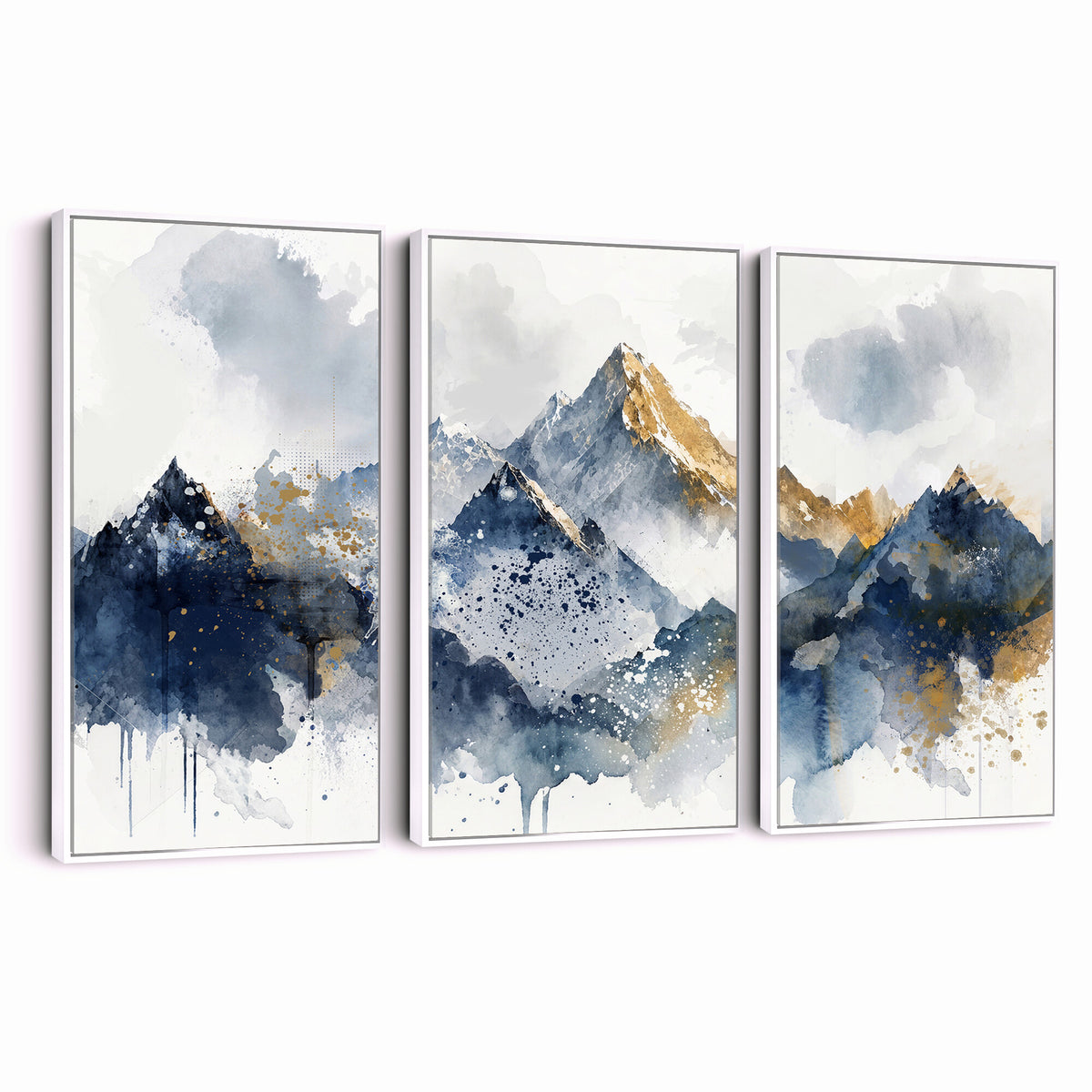 87460616-MGV-CV-36X24 - Abstract Mountain Canvas Wall Art, Blue Gold Foil Landscape Print, Modern Indigo Wall Decor