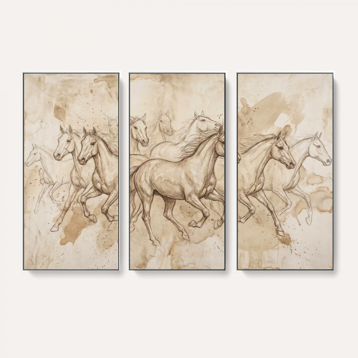 52233469-MGV-CV-36X24 - Vintage Horse Sketch Canvas Wall Art, Wild Horses Pencil Drawing Print, Antique Parchment Western Decor, Equine Sketching, Country Manor Gift
