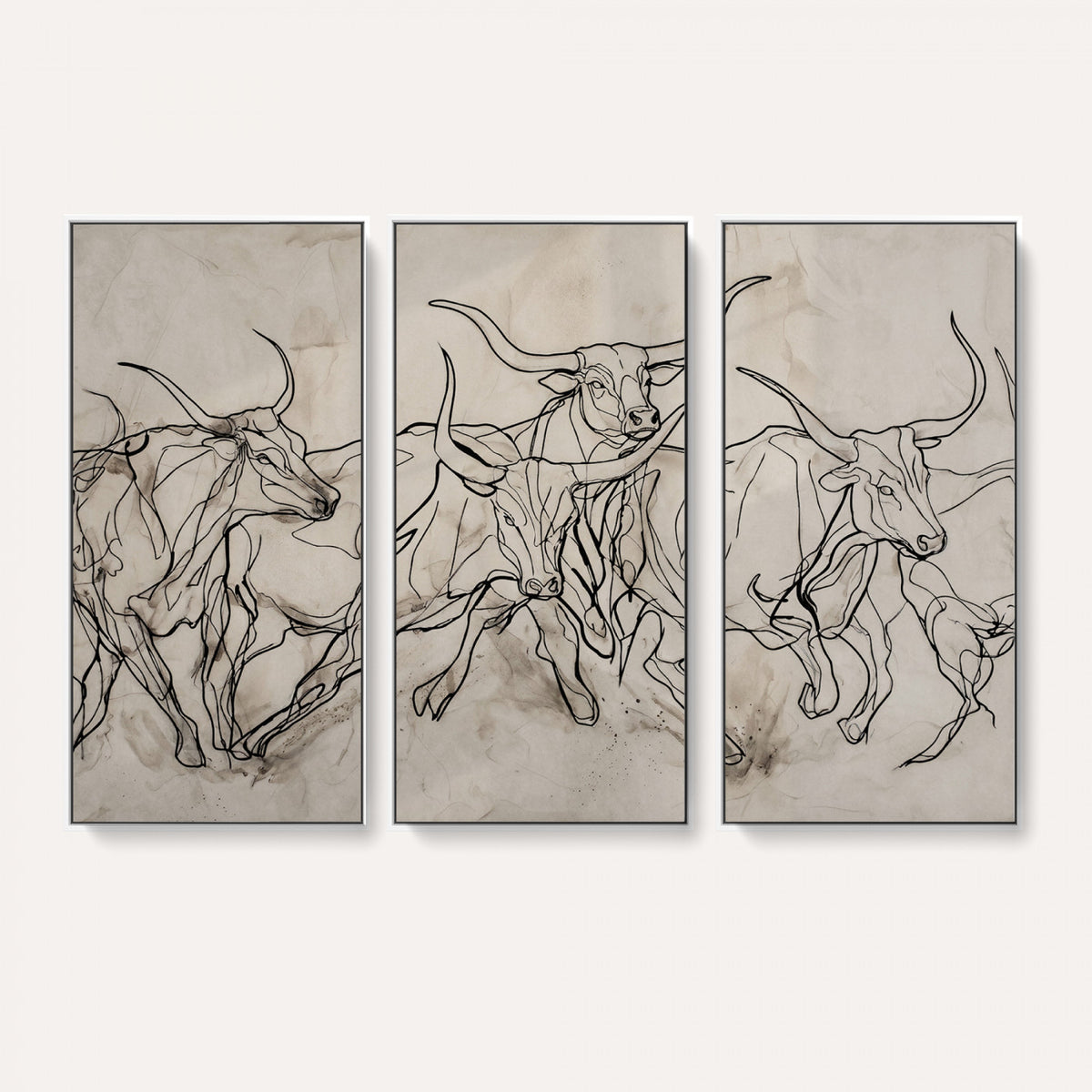 16671245-MGV-CV-36X24 - Minimalist Longhorn Line Art, Modern Texas Bull Canvas Print, Abstract Western Wall Decor, Continuous Line Artwork, Black White Ranch Gift