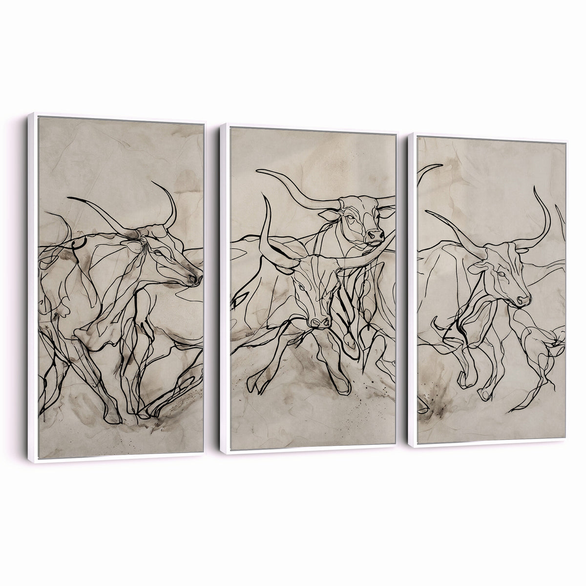 16671245-MGV-CV-36X24 - Minimalist Longhorn Line Art, Modern Texas Bull Canvas Print, Abstract Western Wall Decor