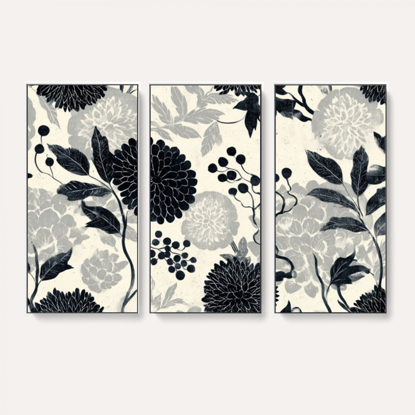 61524791-MGV-CV-36X24 - Vintage Black Chrysanthemum Wall Art Canvas Print, Monochrome Dhalia Floral Painting Print