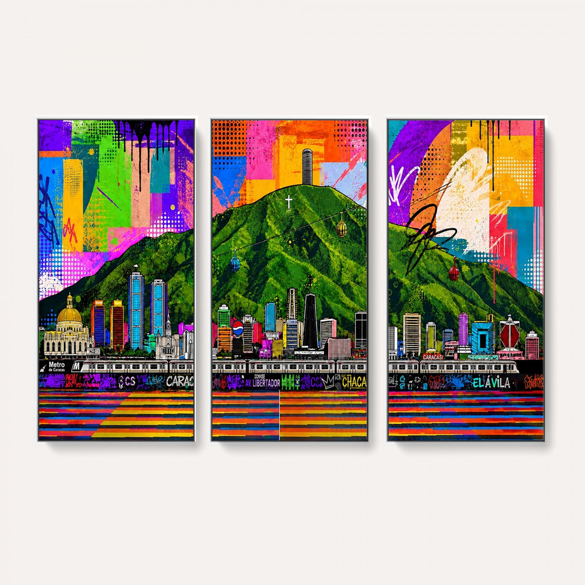86696255-MGV-CV-36X24 - Mount Ávila, Caracas, Venezuela Wall Art Print by Artist Yorlette - Graffiti Caracas Skyline Canvas Art, Colorful Street Artwork - Venezuela El Avila Poster Print