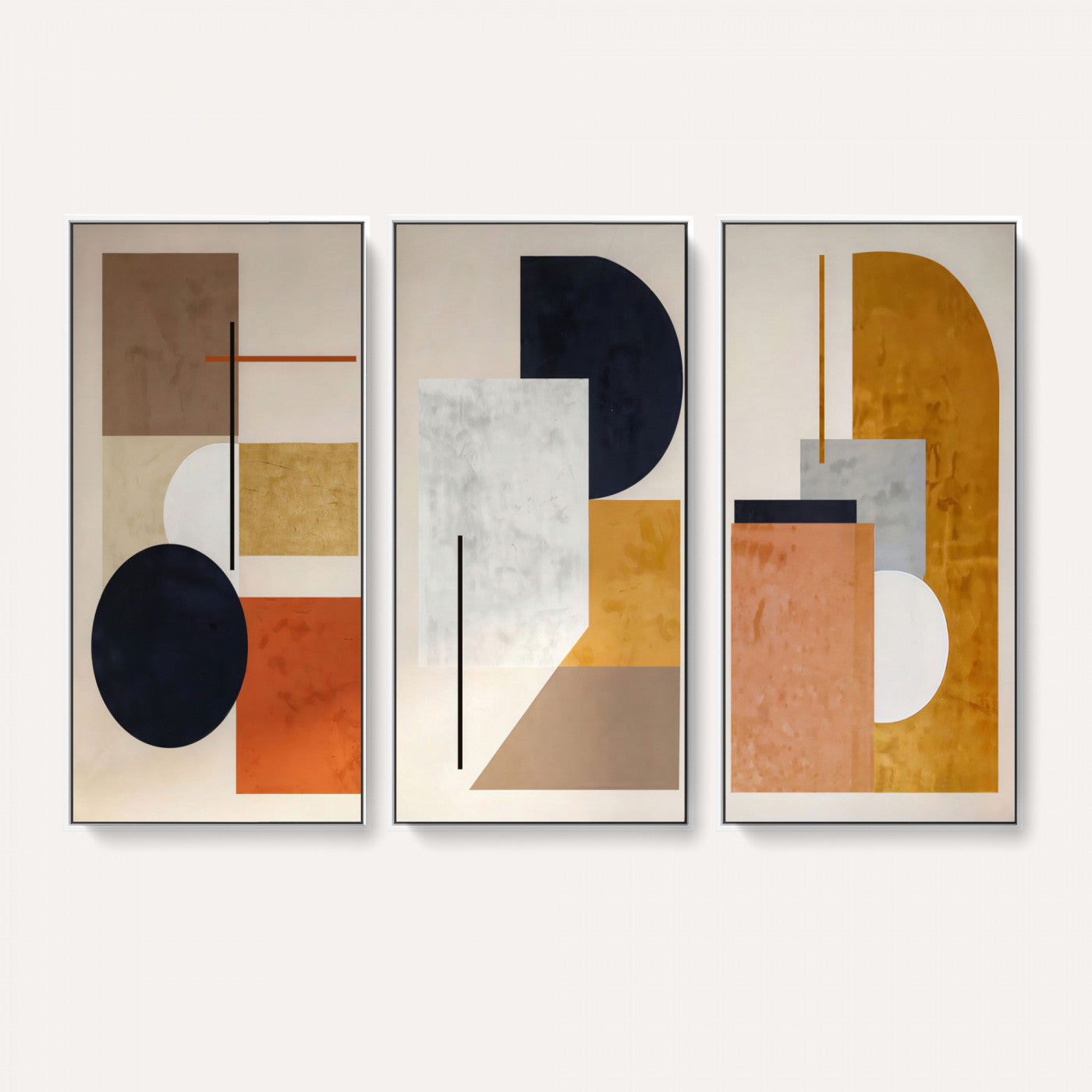 87361249-MGV-CV-48X32-3P - Mid Century Modern Geometric Canvas Wall Art, Abstract Triptych Print